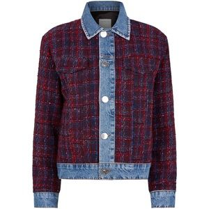 Sandro Chelsy Tweed Denim Jacket - 34 in Bordeaux